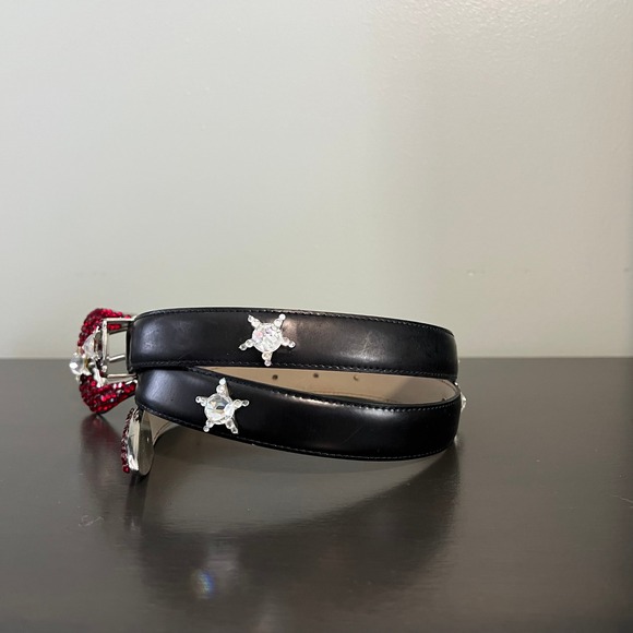 Simon‎ Italy Black Leather Red Rhinestone Western Glam Belt XL Crystal Star rock main image 8